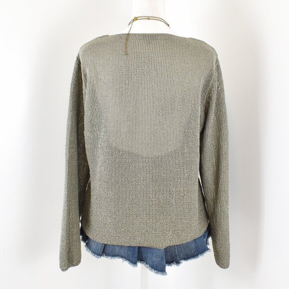 VTG 00s Y2K Anne Klein Gray Knit V-Neck Long-Sleeve Button-Up Relaxed Cardigan - Picture 3 of 7